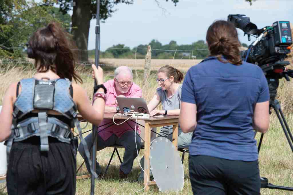 Rebecca Nesbit and George McGavin filming painted ladies